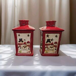 Napco Set Of 2 Ceramic Christmas Tea Light Lanterns